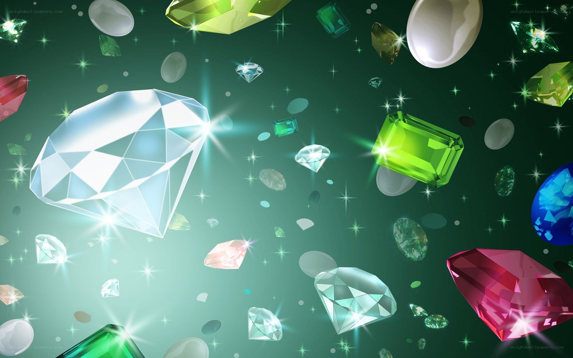 Colorful gemstones floating in space
