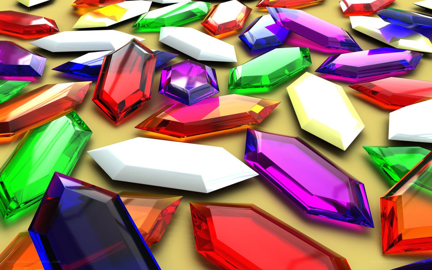 Colorful gemstones scattered