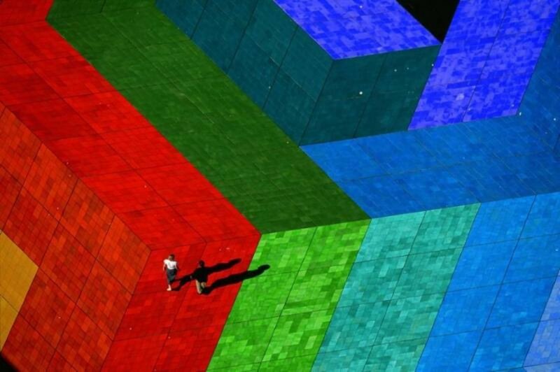 Colorful geometric art installation