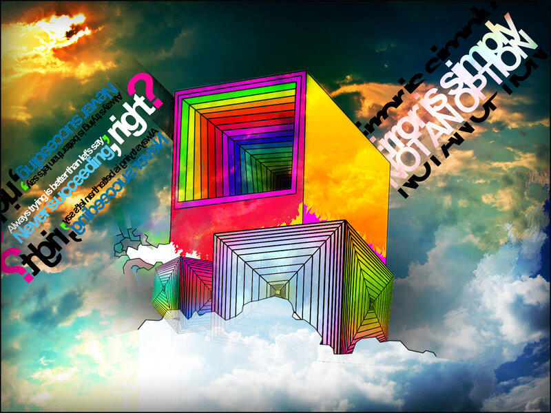 Colorful geometric cubes in sky