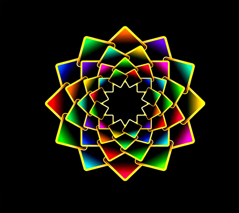 Colorful Geometric Pattern — Black, Vibrant, Digital Art, Squares