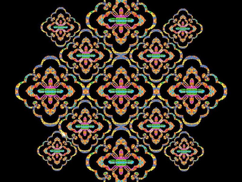 Colorful Geometric Pattern — Black, Vibrant, Digital Art, Symmetry
