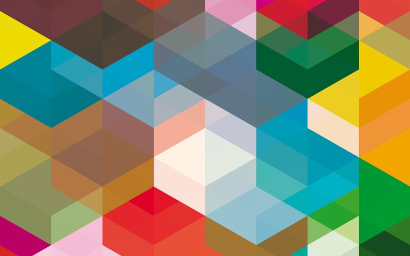 Colorful Geometric Pattern — Blue, Vibrant, Abstract, Triangles, Hexagons, Shapes