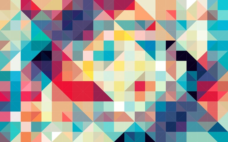 Colorful Geometric Pattern — Blue, Vibrant, Abstract, Triangles, Squares, Yellow