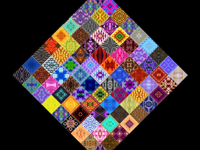 Colorful Geometric Pattern — Blue, Vibrant, Digital Art, Diamond Shape, Squares