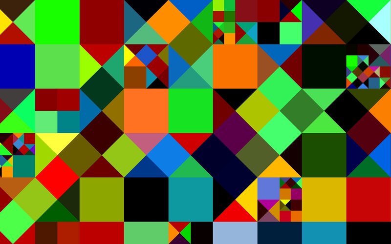 Colorful Geometric Pattern — Green, Vibrant, Abstract, Squares, Triangles
