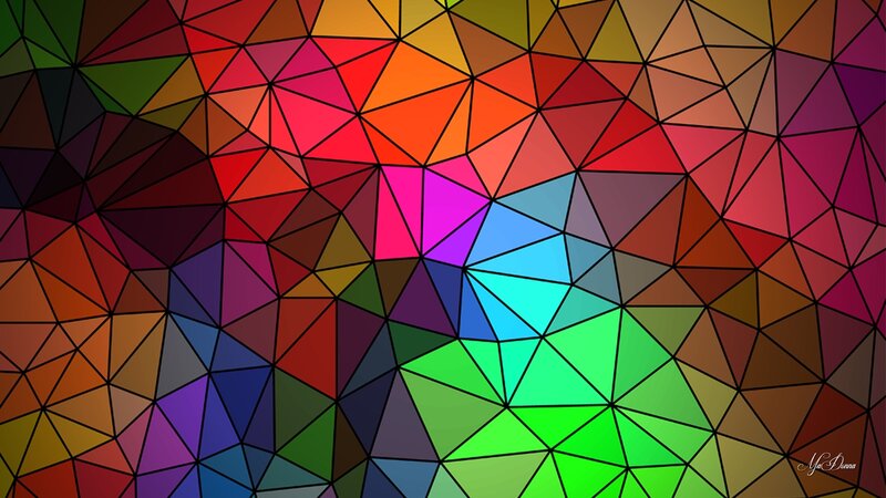 Colorful Geometric Pattern — Green, Vibrant, Abstract, Triangles, Stained Glass