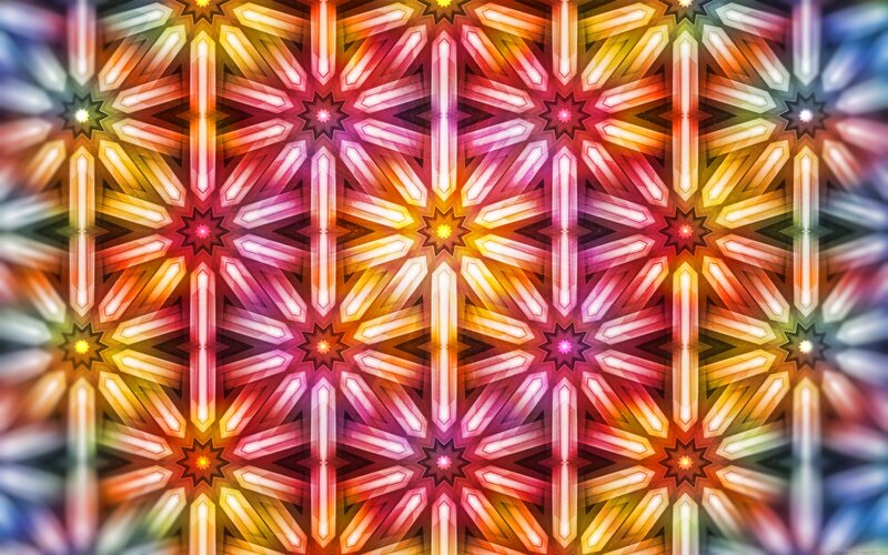 Colorful Geometric Pattern — Red, Vibrant, Abstract, Stars, Lines