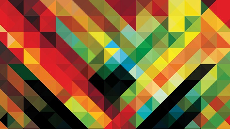 Colorful Geometric Pattern — Red, Vibrant, Abstract, Triangles, Diamonds, Black Lines