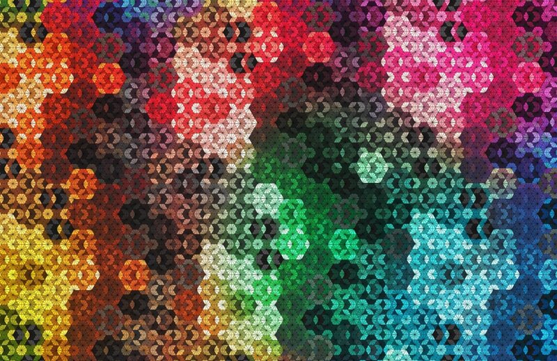 Colorful Geometric Pattern — Red, Vibrant, Abstract, Triangles, Hexagons, Gradient