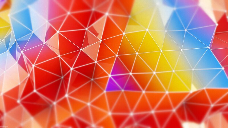 Colorful Geometric Pattern — Red, Vibrant, Abstract, Triangles, Lines, Dots