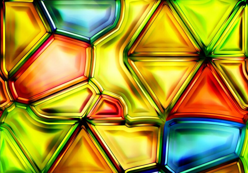 Colorful Geometric Pattern — Yellow, Vibrant, Abstract, Triangles, Hexagons