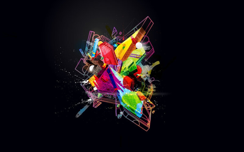 Colorful Geometric Shapes — Black, Dynamic, Digital Art