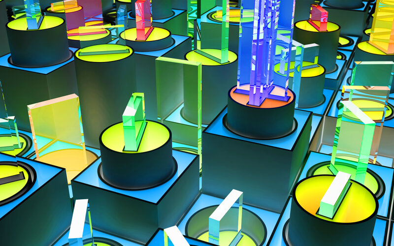 Colorful Geometric Shapes — Blue, Vibrant, 3d Render, Cylinders