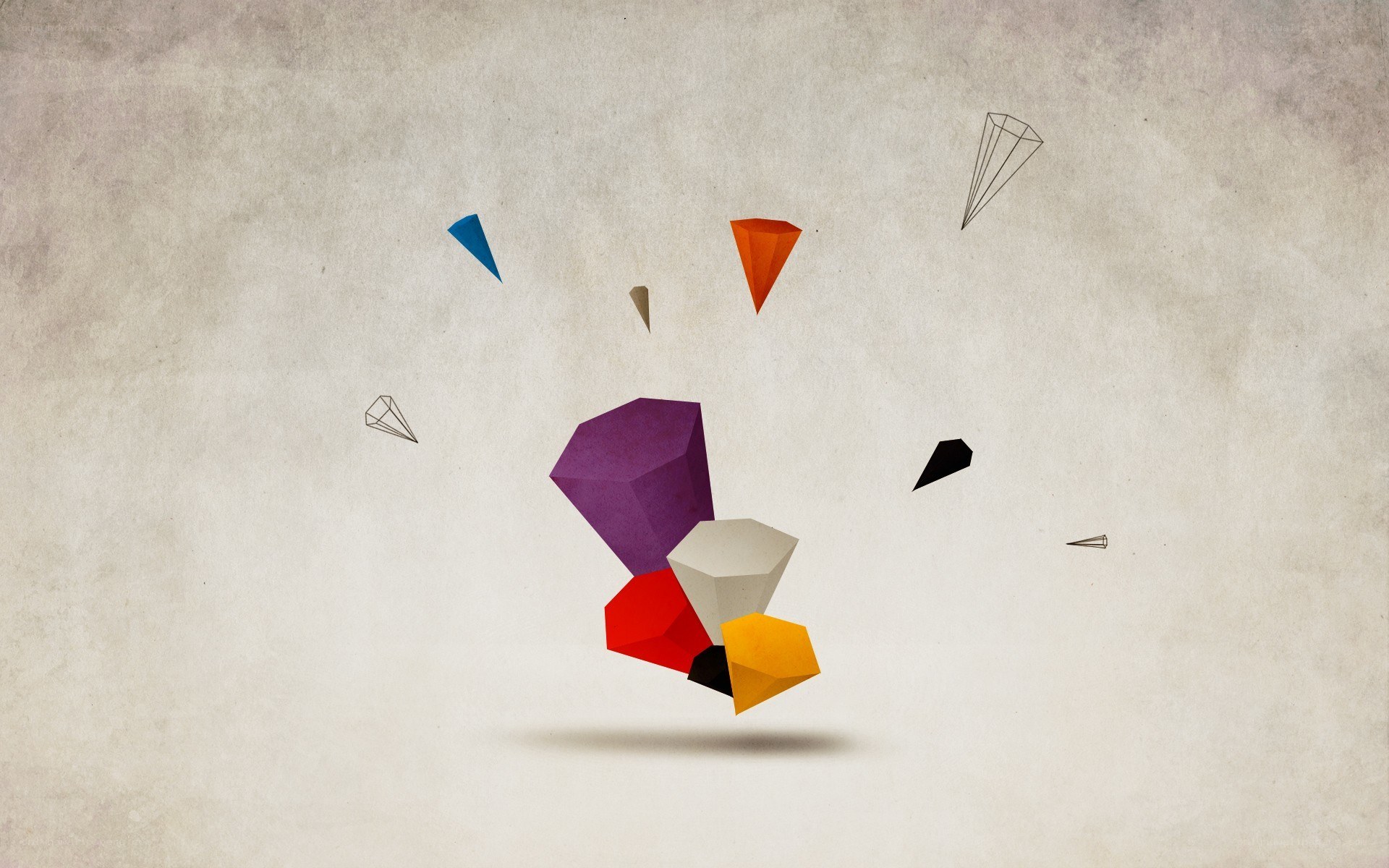 Colorful geometric shapes floating