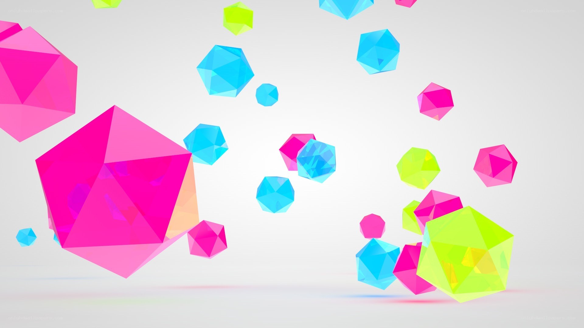 Colorful geometric shapes floating