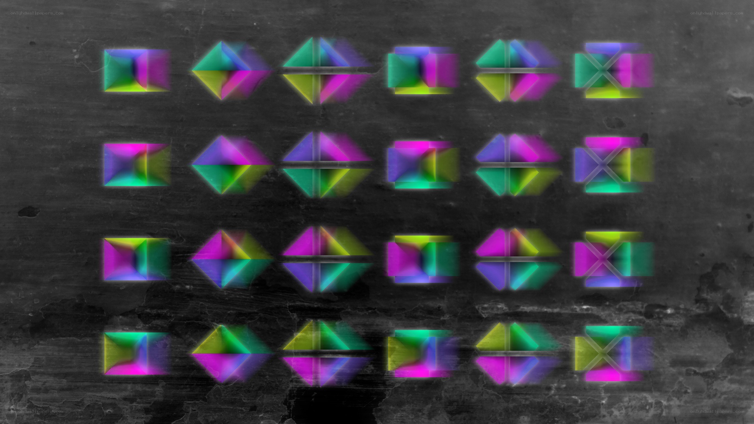 colorful geometric shapes on dark background