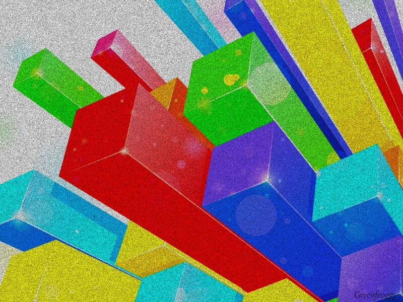 Colorful Geometric Shapes — Red, Vibrant, Abstract, Cubes