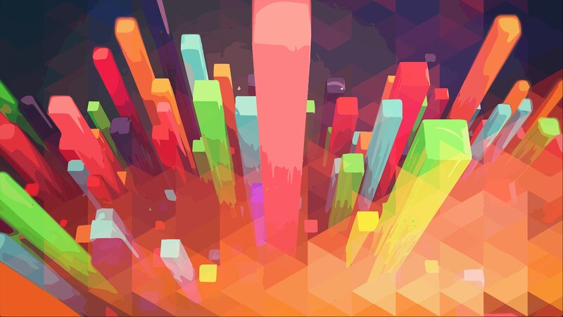 Colorful Geometric Shapes — Red, Vibrant, Digital Art