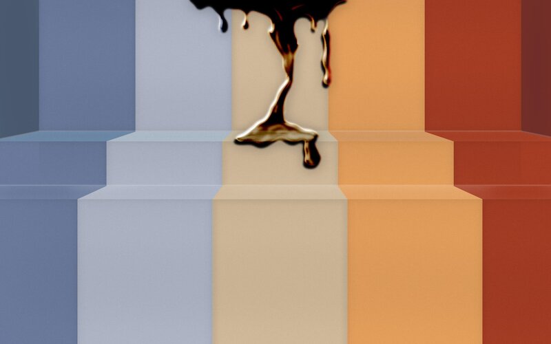 Colorful geometric shapes with dripping liquid
