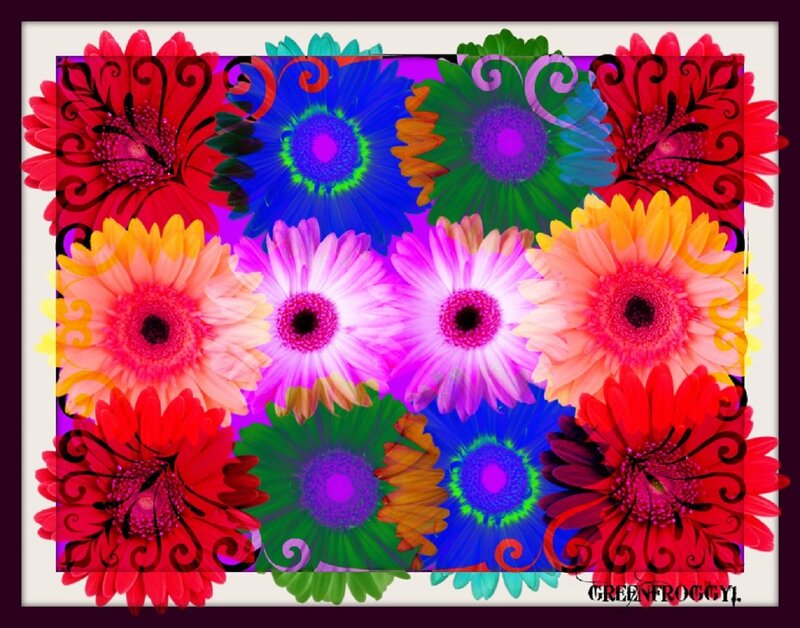 Colorful Gerbera Daisies — Red, Vibrant, Digital Art
