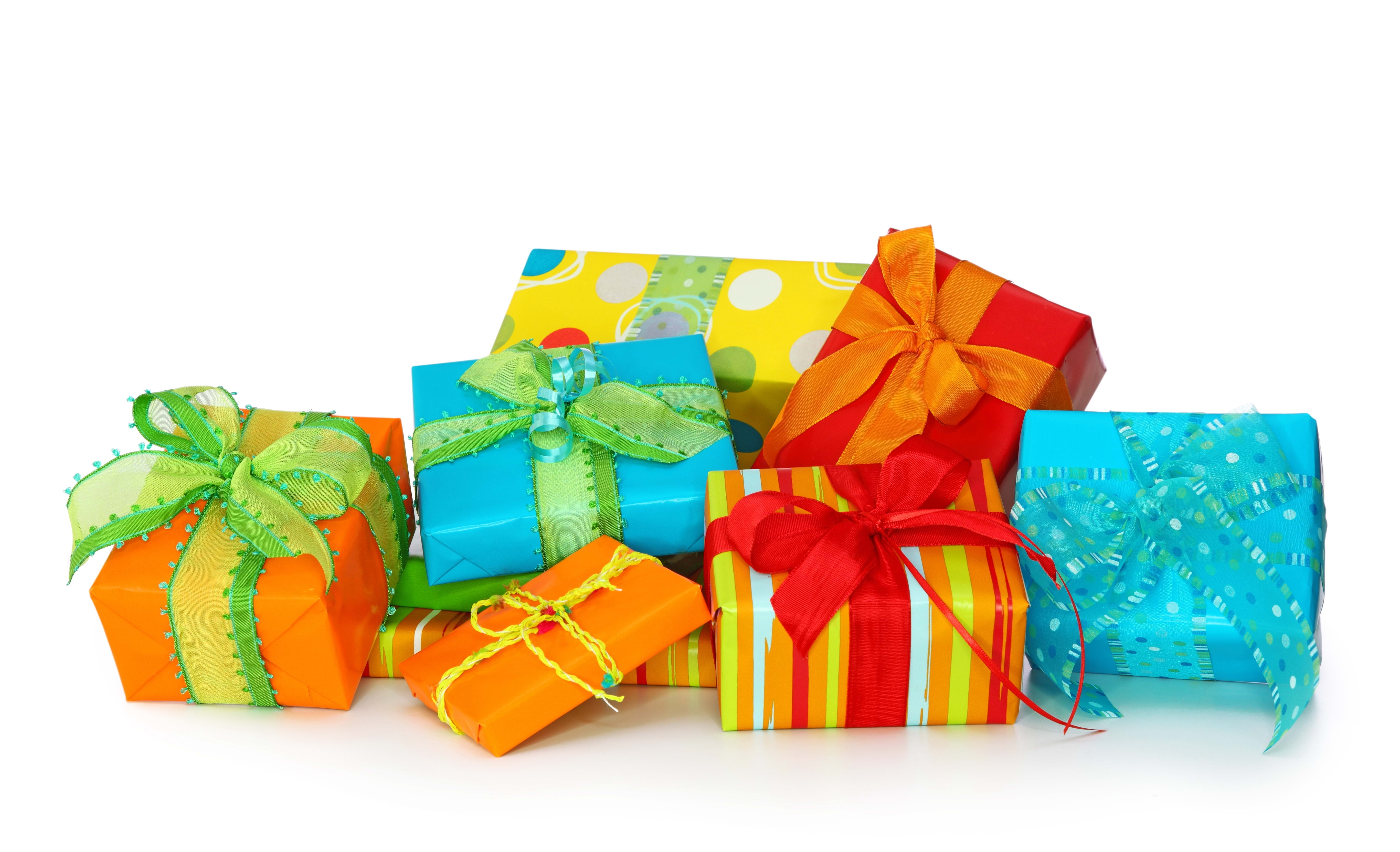 Colorful gift boxes on white