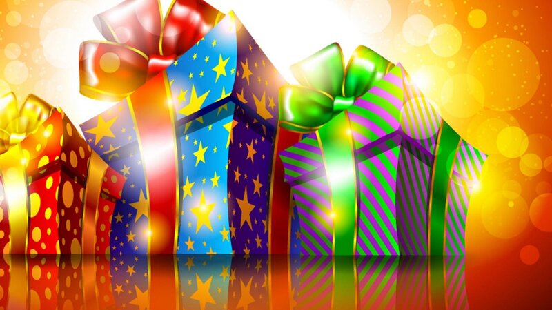 Colorful Gift Boxes — Red, Festive, Digital Art, Bows, Stars