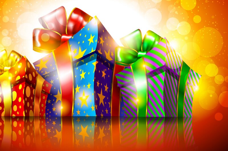 Colorful Gift Boxes — Red, Festive, Digital Art, Bows