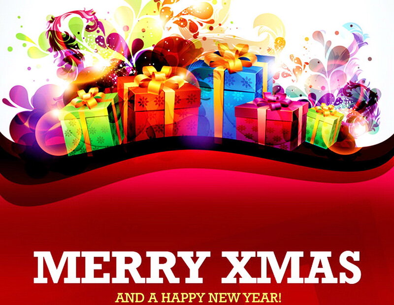 Colorful Gift Boxes — Red, Festive, Digital Art
