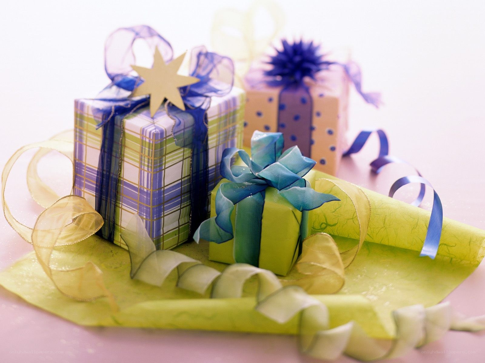 Colorful gift boxes with ribbons