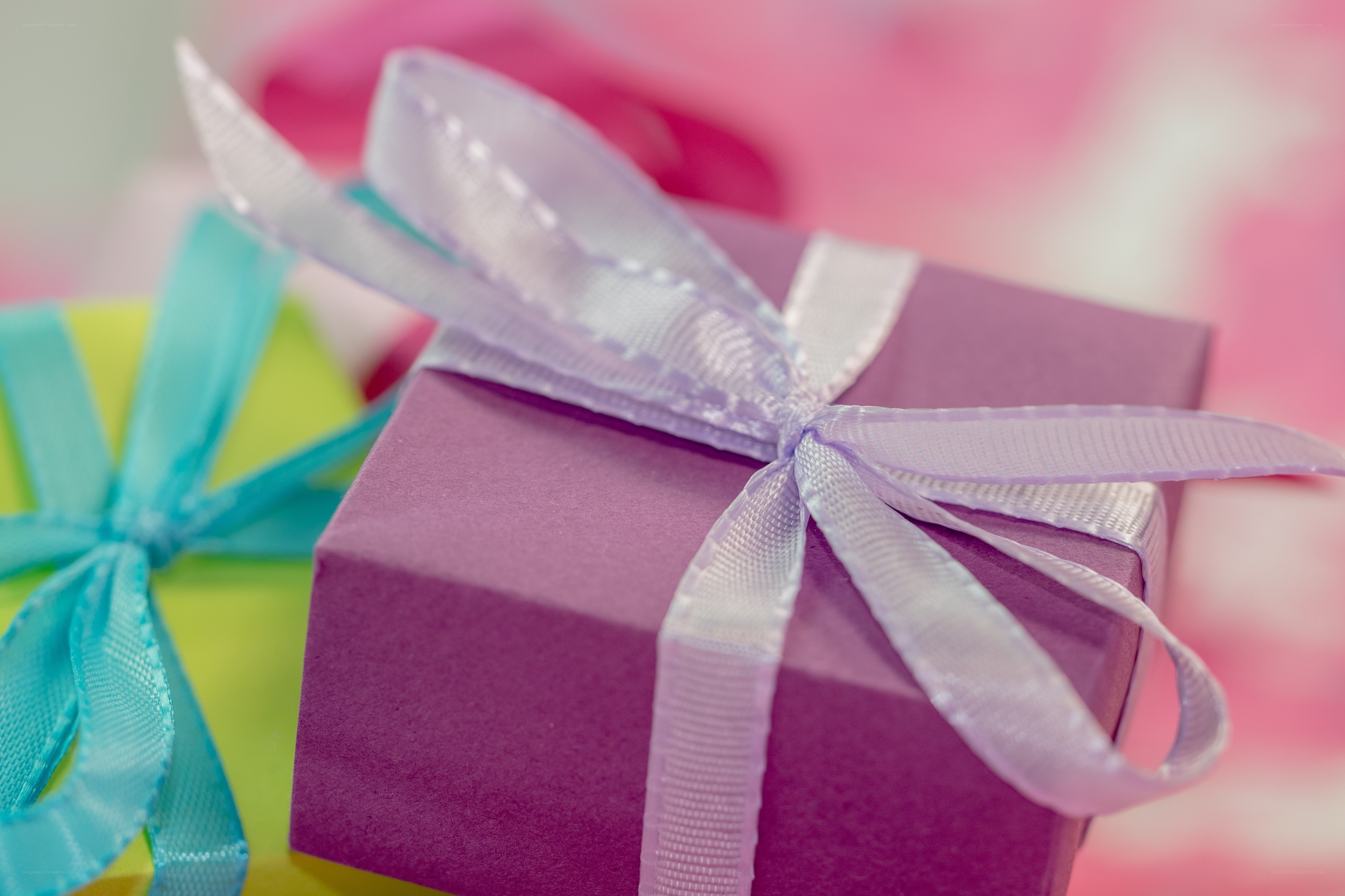 Colorful gift boxes with ribbons