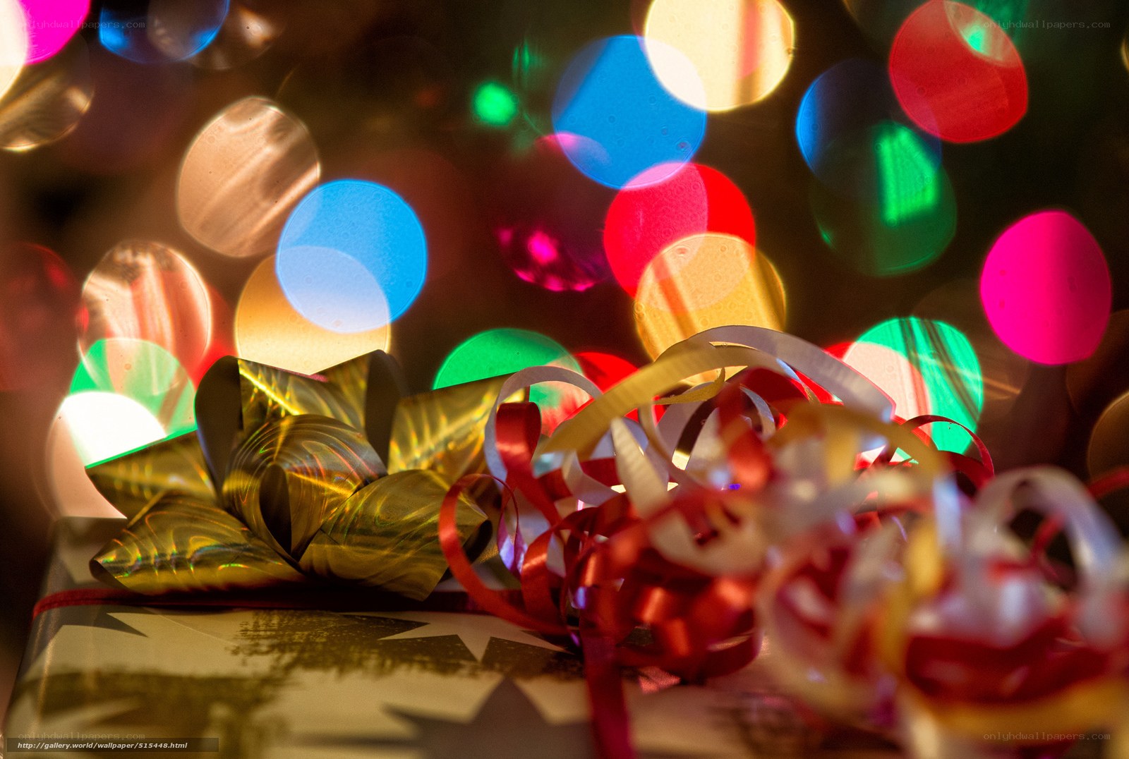 Colorful gift with bokeh lights