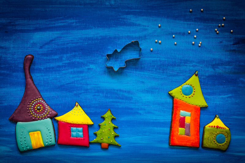 Colorful Gingerbread Houses — Blue