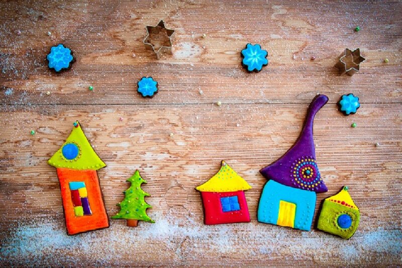 Colorful Gingerbread Houses — Brown, Festive