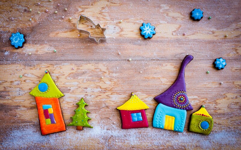 Colorful Gingerbread Houses — Brown, Festive, Winter