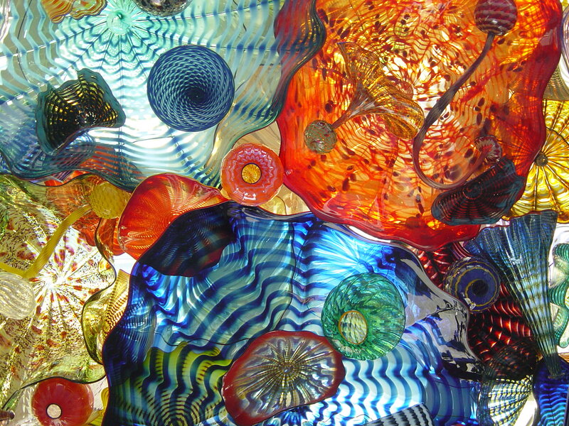 Colorful glass art installation