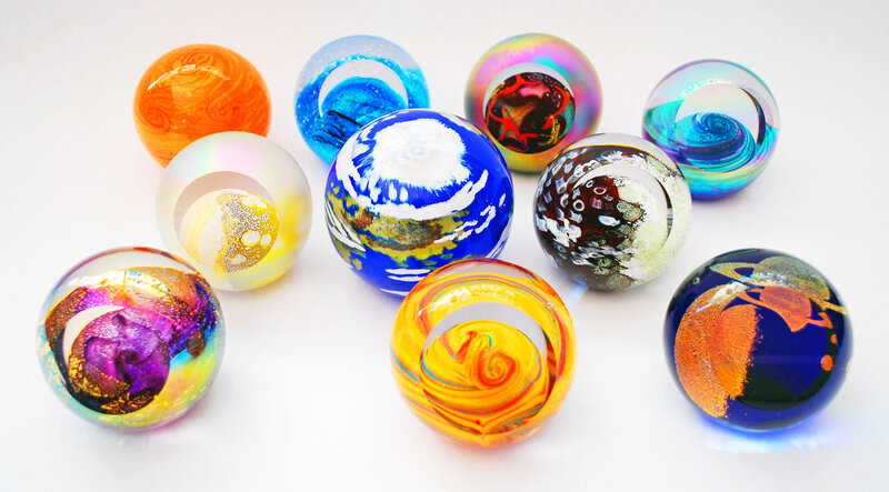Colorful glass art spheres