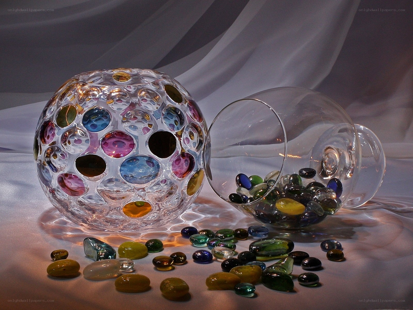 Colorful glass beads and sphere