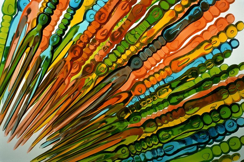 Colorful glass beads in motion