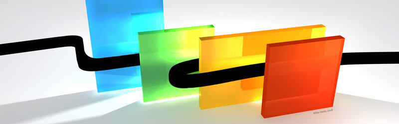 Colorful glass blocks with black line