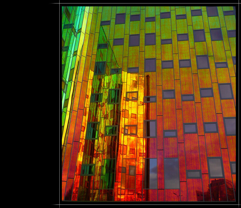 Colorful glass building facade
