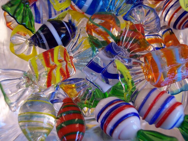 Colorful glass candy decorations