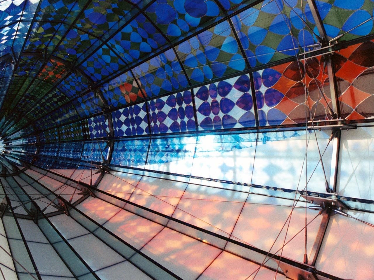 Colorful glass ceiling art