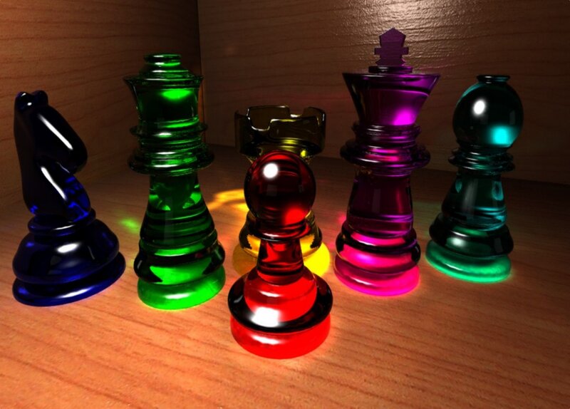 Colorful glass chess pieces