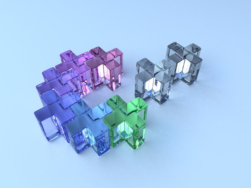Colorful glass cross shapes