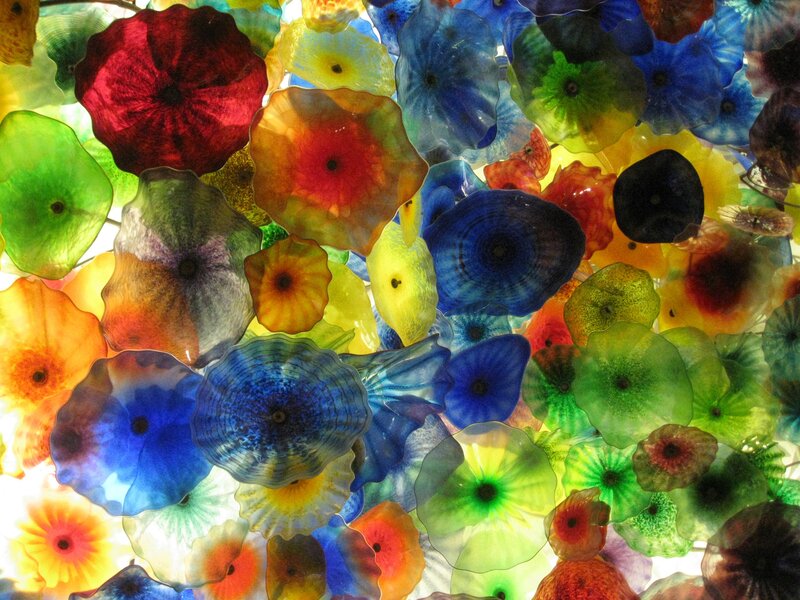 Colorful glass flower art installation