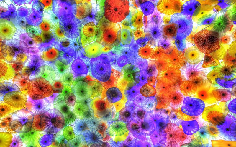 Colorful glass flower art installation