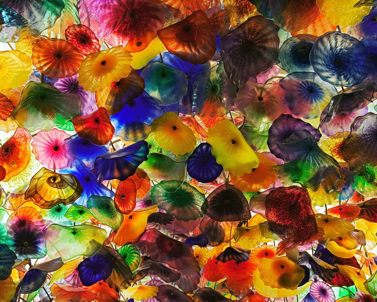 Colorful glass flower installation