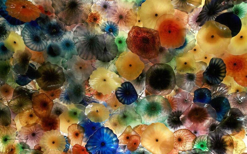Colorful glass flower installation