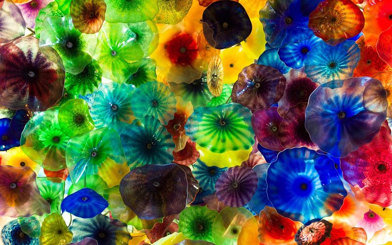 Colorful glass flower installation